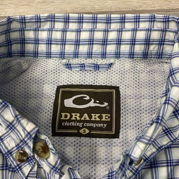 Drake Waterfowl Shirt Mens Small Blue Checkered Short Sleeve Vented Breathable - Picture 10 of 12